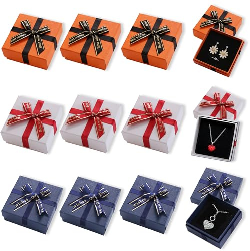YinnFeen 9 Piezas Caja Regalo para Joyería, 7.5 x 7.5 x 3.5 cm Cajitas Regalo Pequeñas con Tapa, Joyeros de Cartón Negro para Anillo Pendientes Collar Pulsera Almacenamiento Embalaje