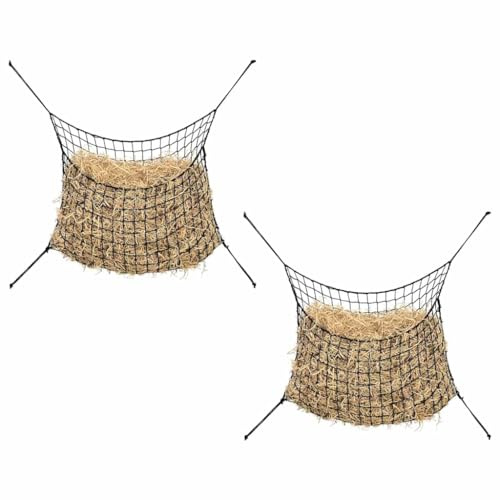 Runheo Lot de 2 filets à foin rectangulaires noirs - 100 x 90 cm - En polypropylène - Avec mailles de 45 x 45 mm - Pour chevaux - Pour l'alimentation du foin et la réduction des déchets