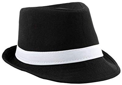 Sombrero Chistera de Copa de Fieltro Gorro de Ronda Mago con Cinta (Negro Blanco, Niño/54cm)