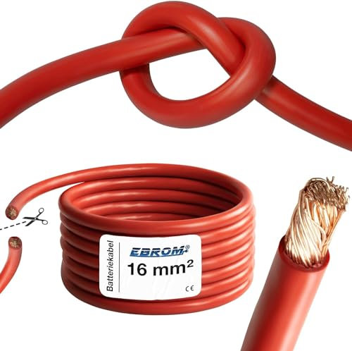 EBROM Câble de batterie très flexible Hi-Flex (Hi Flex) 50 mm² Au mètre en rouge - Très flexible Gaine en PVC (70 ± 5 Shore) 100% cuivre 50 mm² Comme câble de démarrage câble de chargement ou autre