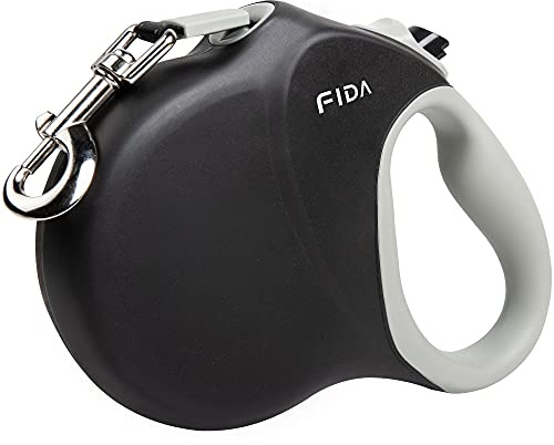 Fida Retractable Dog Lead 8M, No-Tangle Extendable Dog Lead with Strong Nylon Tape, Heavy Duty Extra Long Retractable Leash for Large Dogs Up to 50Kgs, Black