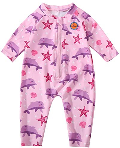 Swimbubs Bébé UV Maillot de Bain Garçons Combinaison de Soleil Maillots de Bain Filles Crème Solaire Rash Guard Gilet Tout-Petit UPF50 Combinaison (6-12 Mois, Pink Dolphin)
