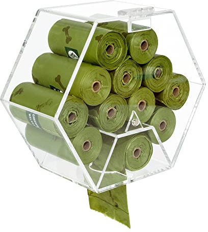 KOEMEHR Dog Poop Bags Dispenser Wall Mount, Outdoor or Outside Acrylic Dog Waste Bag Poo Bag Dispenser Holder with Hinged Lid Pet Doggy Poop Bag Storage Organiser, Clear