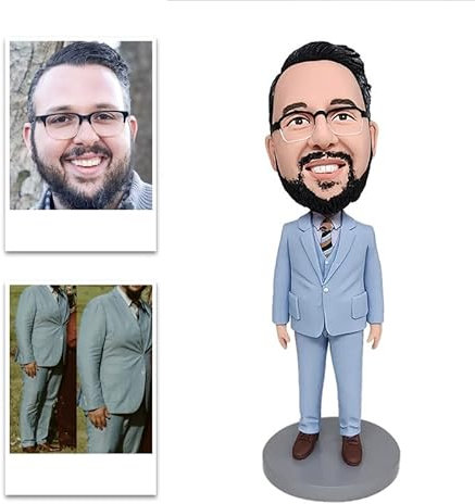 mydedor Benutzerdefinierte Bobble-Heads Figuren blauen Anzug Mann angepasst Puppe, 6-Zoll-Bobble Head handgefertigt personalisierte Auto Armaturenbrett Geburtstag Geschenk