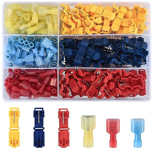 KOXXIAMOQ 180 Pezzi di Terminali per Cavi, Connettori a T, Set di Connettori Elettrici T-tap, Connessioni Rapide tipo T, Ruba corrente con Spina Piana, Morsetti per Cavi Elettrici Isolati