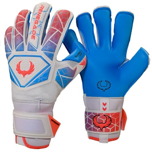 Renegade GK Vortex Nitro Goalie Gloves | 3.5+3mm Hyper Grip & 4mm Duratek | White, Blue & Pink Goalkeeping Gloves (Size 9, Youth-Adult, Roll Cut, Level 3)