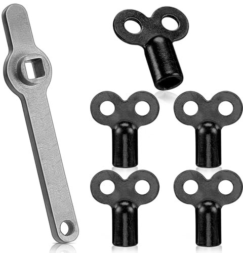 Photect 6er Set Entlüftungsschlüssel für Heizkörper inklusive 1 Edelstahl Heizkörper Entlüftungsgriff und 5 Zinklegierung Entlüfterschlüssel zum Entlüften mit Doppelloch Passend für Heizungen(Schwarz)