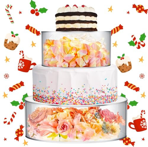 Digiele Soporte Tarta Bases, Soportes de Pastel Acrílicos para Mesa de Postres, Cilindro Rellenable Transparente, Nivel Redondo para Cupcakes con Luces LED Decorativas para Cumpleaños, Bodas y Fiestas