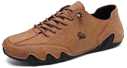 Mocasines de Cuero Transpirables con Suela de Goma para Hombre Zapatos de Moda con Cordones Zapatos de Barco Zapatillas de Deporte Planas y Ligeras