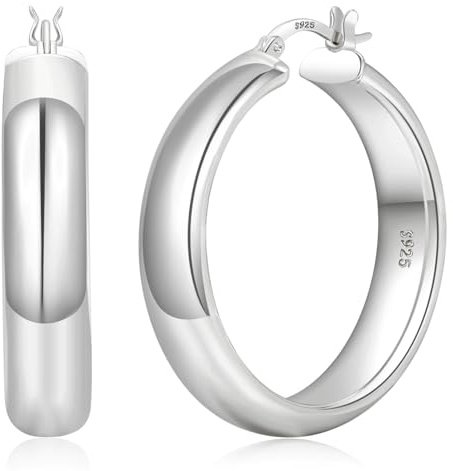 YOUNGYUE 8 mm 925 Sterling Silber Creolen für Damen, Hypoallergene Creolen Silber 925 Groß, Ohrringe Kreolen, Leichte Große für Damen 30/40/50/60 mm