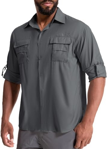 yeyity Chemise d'Extérieur à Manches Longues pour Homme UPF50+ Protection UV Safari Respirante et Fonctionnelle à Séchage Rapide pour Randonnée, Pêche, Trekking