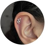 16G CZ Branch Flat Back Earrings ASTM F136 Titanium Helix Stud Internally Threaded Cartilage Earrings Conch/ Tragus/ Helix/ Medusa/ Labret/ Lobe Piercing Stud 6mm&8mm Post, Comfortable & Secure Design (Silver-For Wearer Right Ear)