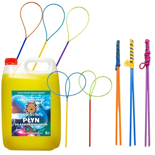Bubble Brothers Juego de burbujas gigantes de jabón – 8 barras de burbujas + líquido de burbujas de 5 l – burbujas de jabón XXL para niños y adultos – juguete al aire libre para jardín, verano y