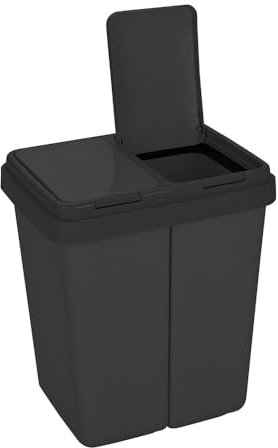 PriismHome Müllbehälter mit Deckel 50L, Kunststoff Mülleimer für die Küche, Einbau Mülleimer mit 2 x 25L Trennung, Küchen-Mülleimer, Mülltrennsystem, 45 x 32 x 51 cm, Schwarz