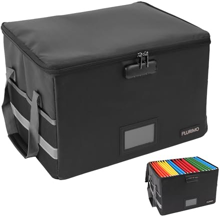 Fireproof Document Box Organizer | Collapsible Fireproof Safe Box with Lock | Portable Document Storage for Office, School & Library | Filing Cabinet for Letter/Legal Folder 12.2 x 10 x 15.6in