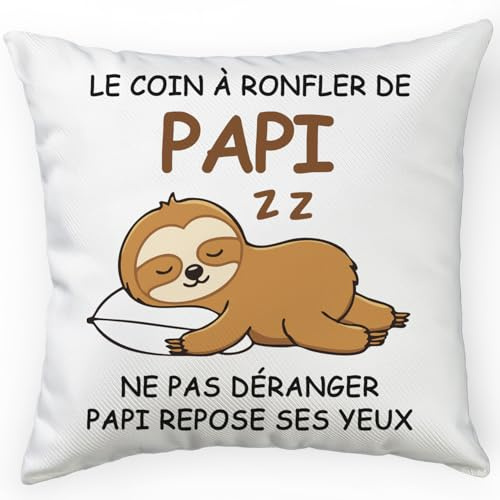 FLYWIND Housse de Coussin 45x45cm, Cadeau Fête des Pères pour Papy Papi Grand-Pères, Housse Coussin Décorative Personnalisé Paresseux Cadeaux Drôle Humour pour Anniversaire Noël