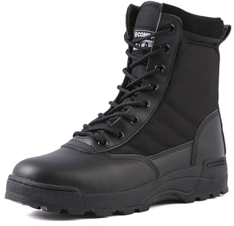 Stivali da Combattimento da Uomo Impermeabili e Antiscivolo, Stivali Tattici da Uomo con Cerniera Laterale per Lavoro, Sicurezza e Risposta Rapida(Black,36 EU)