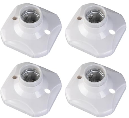E27 Portalámparas - Pack de 4, Lámparas E27 Portalámpara Techo Casquillos - Bombillas para Garaje - Portalámparas LED de Cerámica, Apto para Apliques de Pared de Interior, Techos de Garajes y Talleres