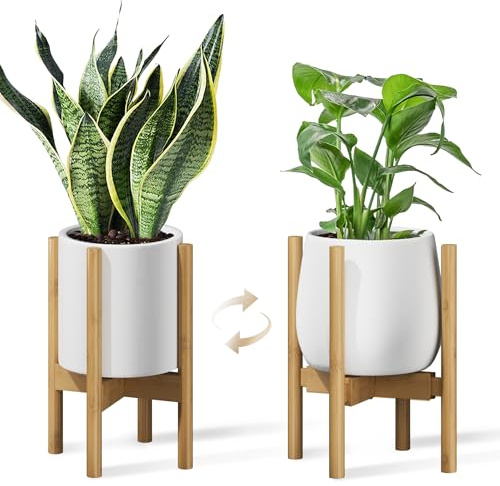 Bamworld Porta Piante Regolabile da Interno, Porta Piante in Bambù Adatto per Vasi da 20 a 30 cm, Piccola Fioriera da Angolo per Piante da Interno, Adatto per Soggiorno Balcone, Natura