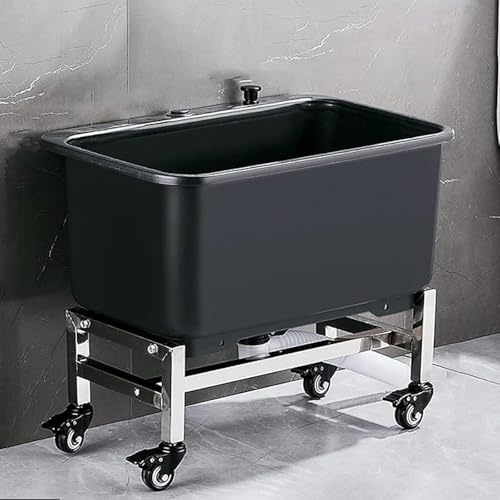 Lavandino per mocio con rullo, lavello singolo indipendente rimovibile con scarico allargato, lavello mobile per mocio commerciale per lavanderia, cortile, garage(Black,60cm)
