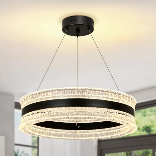 KUNYEEE Lampadario moderno a LED, lampada a sospensione rotonda nera con regolabile, 1 anello, lampada a sospensione dimmerabile per soggiorno, sala da pranzo, camera da letto, cucina, 40 cm