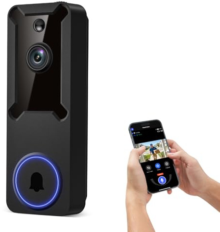 Crashirano Wireless Wi-Fi Surveillance Cameras, Doorbell Camera with Two Way Audio, AI Human Detection, 2-Way Talk,Night Vision and Cloud Storage, 2.4G Wi-Fi Only