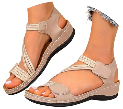 YIzdegg damsandaler med kilklack, sommarskor eleganta sandaletter mjuka bekväma sandaletter platå romerska sandaler andningsbara vandringssandaler med mjuka fotbäddsskor inomhus/utomhus
