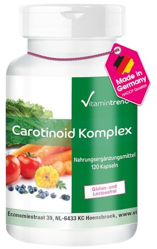 Complejo de Carotenoides – Carotenoid Complex – 120 cápsulas – Betacaroteno en cápsulas – Luteína – Zeaxantina – Licopeno | Vitamintrend®
