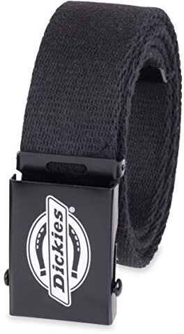 Dickies Men's Cotton Web Belt With Military Logo Buckle, Black/White, One Size