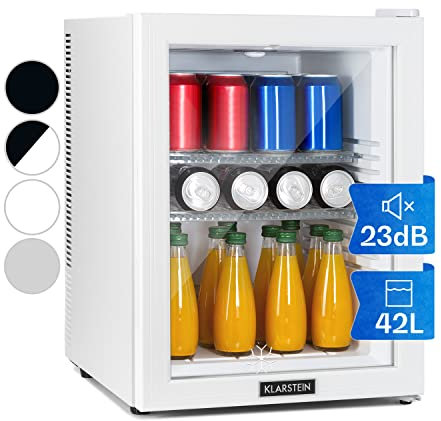 Klarstein Mini Frigo de Chambre 42L pour Snacks et Boissons, Petit Réfrigérateur Silencieux avec Étagères Réglables, 12-18°C