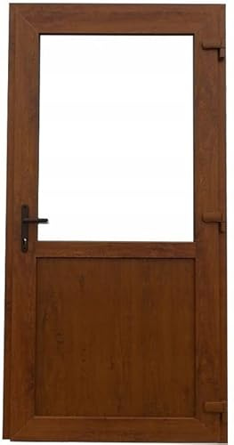 Porta esterna in PVC Porta in PVC per negozio, balcone, casa, negozio. Disponibile in 4 colori: antracite, rovere dorato,noce, bianco (90 x 210 porta con apertura a destra, rovere dorato)