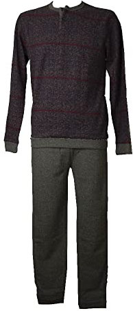 RAGNO Pigiama Uomo Invernale Punto Milano Morbido e Caldo Collo Serafino Maglia e Pantaloni con Polsini Articolo U591N1, 089F Fantasia bordò, Taglia 54