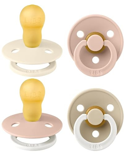 BIBS Dummies Colour 4-Pack, BPA Free Dummy Pacifier, Round Nipple Soothers, Natural Rubber Latex, Made in Denmark. 18+ Months (Pack of 4), Blush Glow Mix