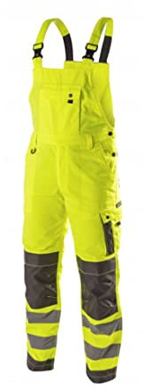 HÖGERT Technik Herren Warnschutz Latzhose – Atmungsaktive Arbeitshose mit Reflexstreifen | EN ISO 20471 Klasse 1 & EN ISO 13688 | Oxford-Verstärkungen, 8 Taschen