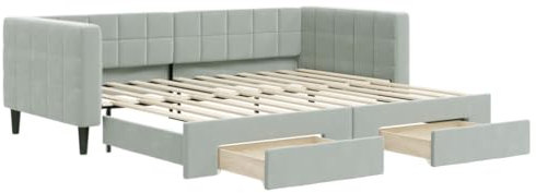 vidaXL Tagesbett, Ausziehbar Schlafsofa mit Schubladen Matratzen, Bettsofa Gästebett für Schlafzimmer Wohnzimmer, Sofa Bett Ausziehbett, Hellgrau 90x200 cm Samt