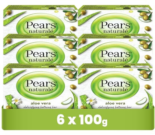 Pears Naturalé Soap Bar - Aloe Vera Detoxifying Bathing Bar with Pure Glycerin, Mild & Gentle Cleansing Formula for Daily Skin Radiance, Ideal for Hydrating Face, Body, and Hands - 100 g (Pack of 6)