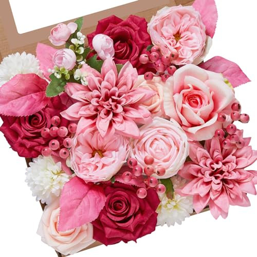 Serwalin Artificial Flowers Hot Pink Fake Flowers for Home Decor Silk Flowers for DIY Flowers for Decorations Table Centerpieces Cake Flowers Wedding Flowers Spring Flowers