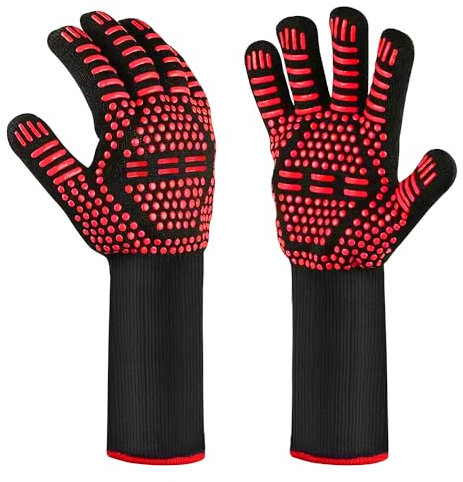 Guanti da barbecue MILcea, resistenti al calore, guanti da forno, guanti da barbecue, guanti da forno e da griglia rossi
