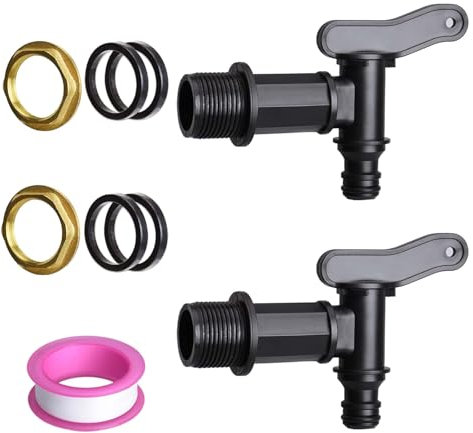 Wjelet 2Pcs 3/4 Water Butt Tap Plastic Snap-Fit Hosepipe Rain Barrel Water Butts BSP Thread Replacement Water Tap with Brass nut Black