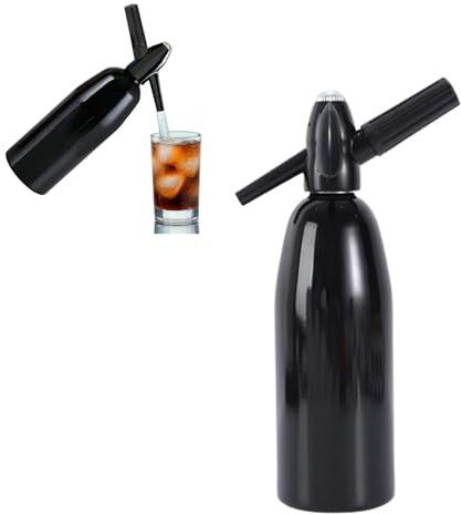 Sifone per soda da 1 l, in alluminio, manuale per bibite fatte in casa, mojito, gin fizz cocktail e spritzer di vino, nero