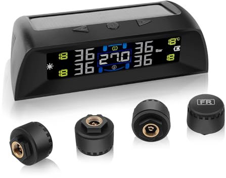 Avutrel TPMS Tyre Pressure Monitoring System, Solar/USB Charging, In-Cab Alerts, Temp Alerts, Auto on/off, for RV, Sedan, SUV, MPV, Motorhom etc, 4 External Sensors（0-72psi）