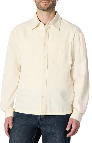 Amazon Essentials Men's Modern Oversized-Fit Denim Button-Down Shirt, Button Front, Ecru, X-Large