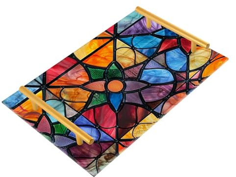 Vassoio rettangolare decorativo in vetro colorato bohémien con manici vassoi per tavolino da caffè per gioielli profumo per bevande che servono bandejas para desayuno baratas