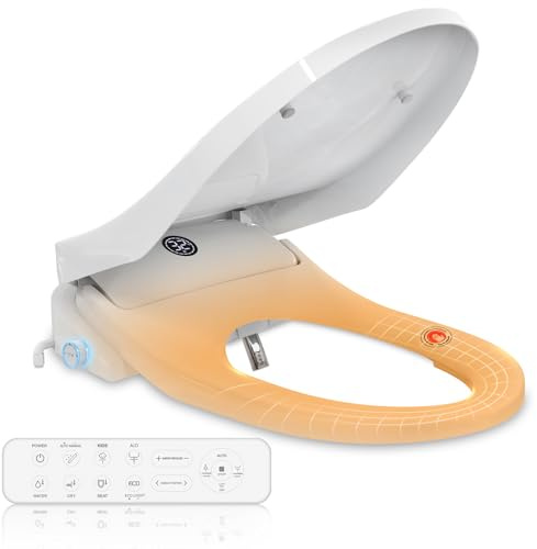 ARTETHYS Electronic Bidet Toilet Seat, Soft Close Smart Heated Toilet Seats with Remote Control and Knob, Warm Air Drying, Self-Cleaning Nozzle, Adjustable Warm Water, LED Display, Elongated