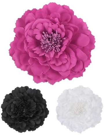 QUARKZMAN 3 st Pionblommor för rött hår rosa/svart/vit