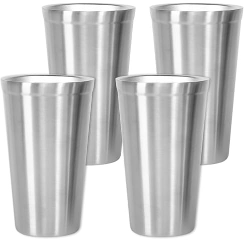 Youda Vasos de Acero Inoxidable con Doble Pared Aislante (Set de 4) Apilables, Tazas para Café/Té/Vasos para Cerveza Fría, Ideales para Niños, Viajes, Exteriores, Camping y Uso Diario, 480 ml (Plata)