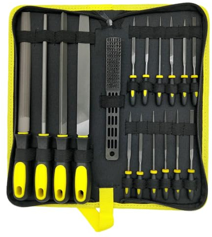 Set di lime in metallo, 17 pezzi, con custodia, di alta qualità, per legno, lima semicircolare, lima rotonda, lima triangolare, perfetta per legno e lavori in metallo