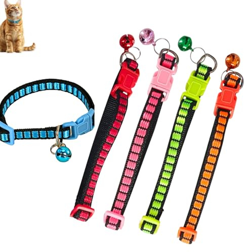Collar Gato,5 PCS Collares Reflectantes para Gatos con Cascabeles,Hebilla de Seguridad de Liberación Rápida y Ajustable,Fácil de Limpiar,Multicolor,Accesorios para Mascotas