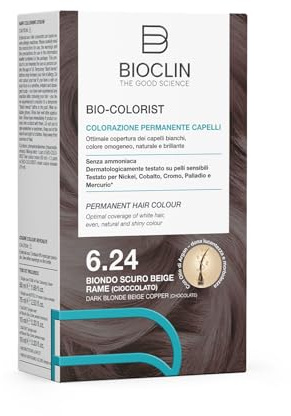 BIOCLIN Bio-Colorist Colorazione Permanente Capelli Biondo Scuro Beige Rame Cioccolato 6.24 – Senza Ammoniaca – Con Olio di Argan – Copertura Capelli Bianchi – Colore Naturale e Brillante