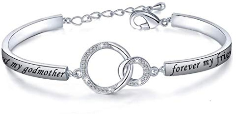 Zuo Bao Christian Jewelry Religious Gift First My Godmother Forever My Friends Bracelet Godmother Gift from Goddaughter Godson Godchild (Silver)